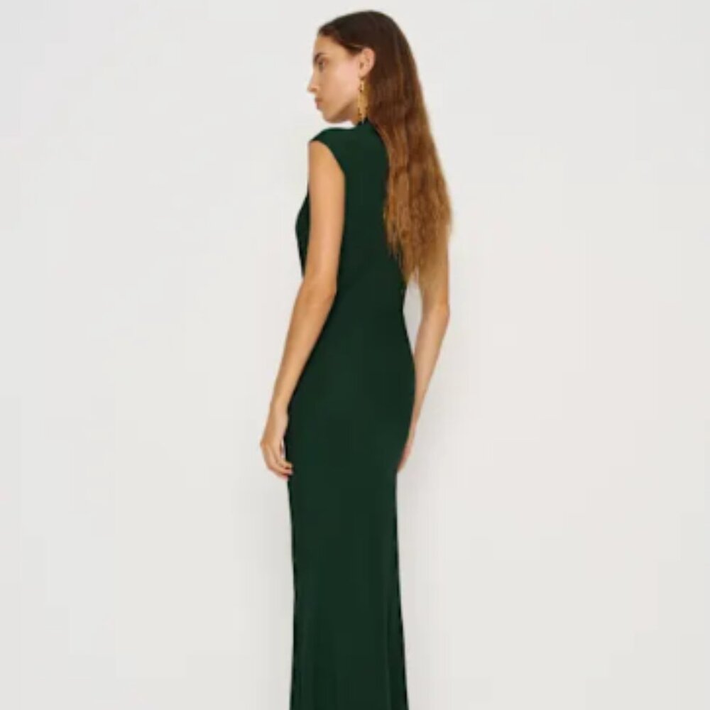 Reformation Alizée Dress | Forest Green Chiffon Maxi Mock Neck | SZ 8 -NWT - Picture 3 of 4